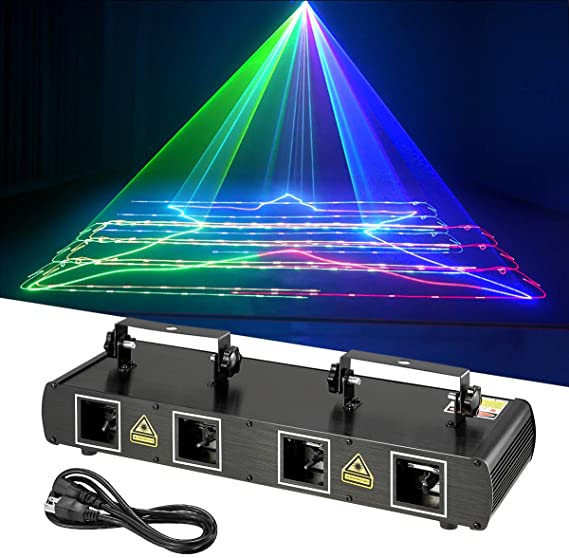 DNYKER Mini DJ Lights Party Lights 4 Beam Effect Sound Activated Strobe Light RGBY LED Music Lights by DMX Control for Disco Dancing Birthday Bar Pub Stage Lighting
