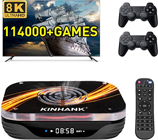 Kinhank Super Console X3 Plus Video Game Console with 114000  Games,S905X3 Chip,EmuELEC 4.5/Android 9.0/CoreELEC 3 Systems,8K UHD Output, USB 3.0,Compatible with PSP/PS1/Arcade,2.4G 5G,BT 4.0