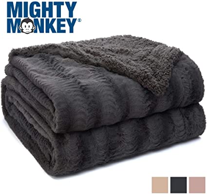 MIGHTY MONKEY Premium Pet Blanket, 32x24 Inch, Machine Washable, Soft Cozy Reversible Sherpa Throw Blankets for Pets, Plush Material, Non Shedding Kitty Cat, Kitten Throws, Small Size, Fluffy Gray
