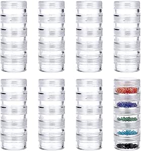 Hipiwe 8 Sets 5 Layers Clear Plastic Round Storage Jars Jewelry Bead Storage Containers Small Travel Sample Jar Pots for Sewing Sewing Pills Nail Art Craft Accessories