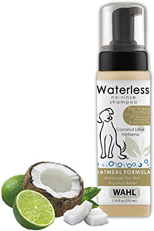 Wahl Pet Friendly Waterless No Rinse Shampoo for Animals – Oatmeal & Coconut Lime Verbena for Cleaning, Conditioning, Detangling & Moisturizing Dogs, Cats & Horses – 7.1 Oz