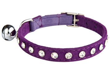 Velvet Safety Elastic Belt Rhinestones Crystal Jeweled Cat Collars with Bell 8-11 Inches