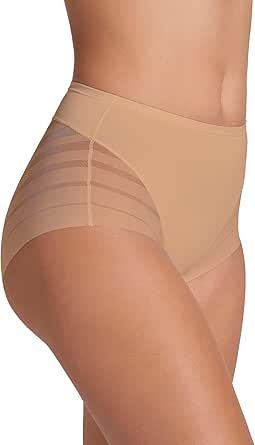 Leonisa Invisible High Waisted Tummy Control Stripe Lace Underwear - Shapewear Panties for Women