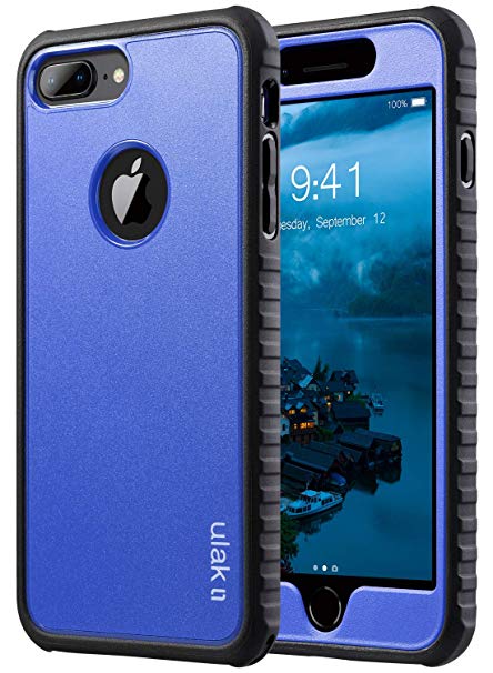 ULAK iPhone 8 Plus Case, Slim Shockproof Flexible TPU Bumper Case Durable Anti-Slip Lightweight Front and Back Hard Protective Cover for iPhone 8 Plus 5.5 inch,Navy Blue