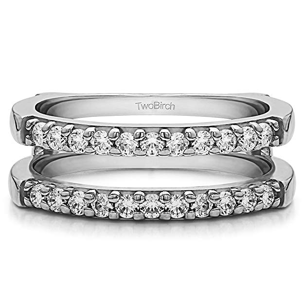 TwoBirch Sterling Silver Double Shared Prong Straight Ring Guard with Cubic Zirconia (0.51 ct. tw.)