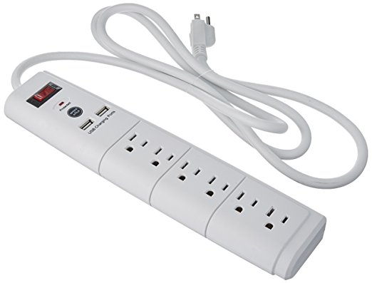 Bluetech 6 Outlet Surge Protector with Dual USB Ports and 6 Ft Cord White 2 Pack