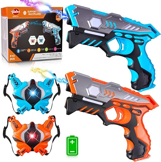 VATOS Pistolet Laser Tag Infrarouge avec Gilet - 2 Packs pour Enfants et Adultes Jeu d'intérieur et d'extérieur, Activité de Groupe Jouet Amusant Laser Tag Cadeau pour garçons Filles 6 Ans et