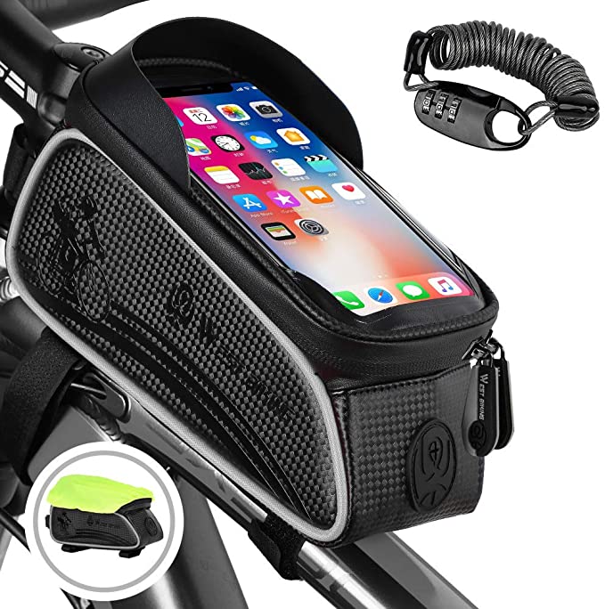 Bicycle Frame Bag, Head Tube Bag Cycling Pouch For Bike, Bike Handbar Bag, Touchscreen For Mobile Phones Frame Pannier Pack, Large Capacity, Waterproof, Storage Bag For Phone Within 6.5 Inches