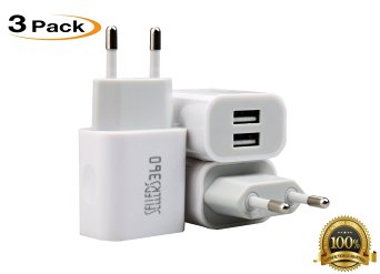 [3 PACK] EU Travel Adapter Dual Port USB Plug European Wall Charger, iPhone SE / 6s / 6 / 6 Plus, iPad Air 2 / Pro / mini 3, Galaxy S7 / S7 Edge/S6 /S6Edge/Edge ,Note 5,LG G5 and More[White]