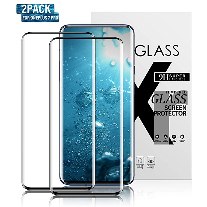 Gozhu OnePlus 7 Pro Tempered Glass Screen Protector,Fingerprint Scaner 3D Liquid Clear Full Curved Edge Case Friendly Anti-Scratch Coverage for OnePlus 7 Pro (2 Pack)