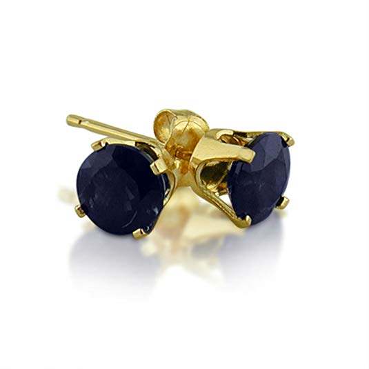 14K Yellow Gold 5MM Round Sapphire Stud Earrings