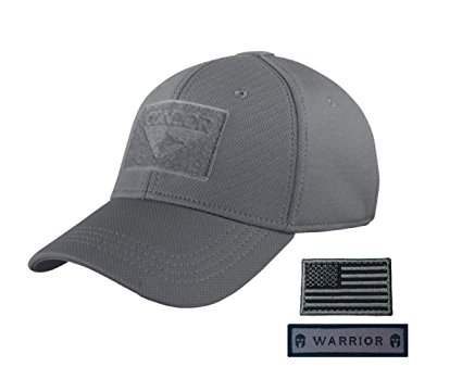 Condor Flex Tactical Cap (Large/Extra Large, Graphite) with USA Flag Hook and Loop Patch (Foliage/Black)