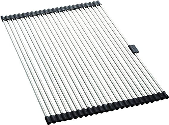 Farberware 5208598 Roll up Dish Drying Over the Sink Rack Mat with Stainless Steel Wires, Large, Silver/Black