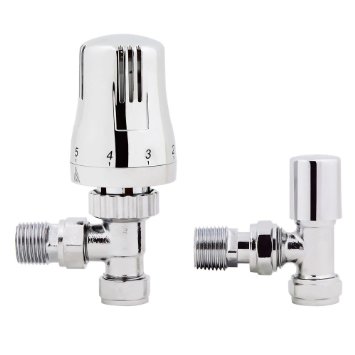 iBathUK | Thermostatic Chrome Angled Towel Radiator Valves 15mm Central Heating Taps RA07A