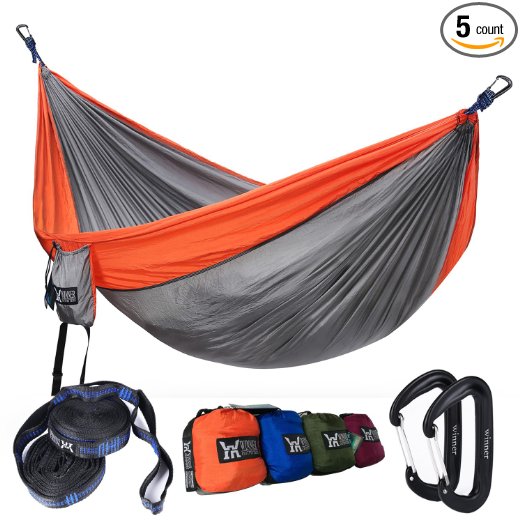 Winner Outfitters Double Camping Hammock With Tree Straps - Lightweight Nylon Portable Hammock, Best Parachute Double Hammock For Backpacking, Camping, Travel, Beach, Yard. 118"(L) x 78"(W)