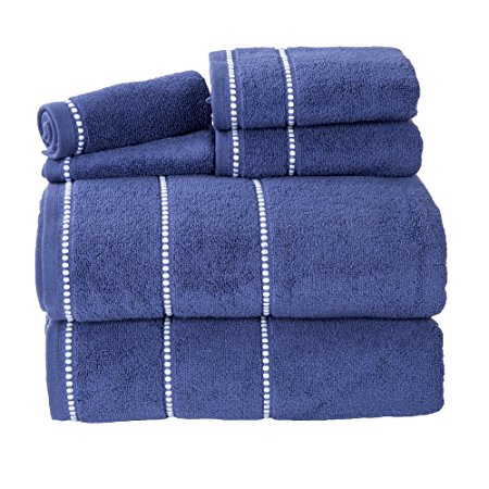 Bedford Home Quick Dry 100Percent Cotton Zero Twist 6Piece Towel Set - Navy