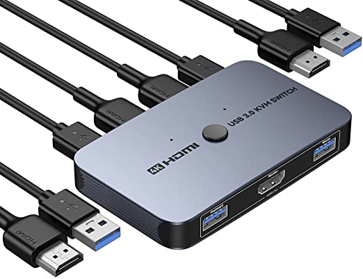 ABLEWE KVM Switch, Aluminum KVM Switch HDMI,USB Switch for 2 Computers Sharing Mouse Keyboard Printer to One HD Monitor, Support 4K@60Hz,2 HDMI Cables and 2 USB Cables Included