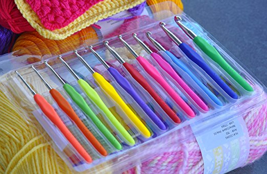 The ONLY 12 Crochet Hooks in US Letters Standard Sizes B 2.25mm ~ L 8mm - Flawless Finish Needles & Premium Quality Thermoplastic Ergonomic Handle - Extremely Comfortable for Arthritic Hands