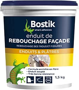 Bostik Enduit de Rebouchage Façade en Pâte – Prêt à l’Emploi – Intérieur / Extérieur – Tous Supports – Rebouchage et Égalisation de Trous et Fissures Jusqu’à 1 cm – Blanc – Pot 1,5 kg