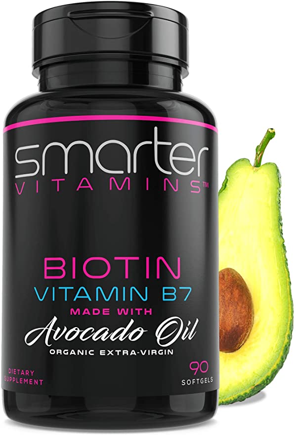 Flavored Biotin 5000mcg - Organic Avocado Oil, Vitamin B7, Hair, Skin & Nail Support, Non-GMO 90 Mini Liquid Softgels, No Soy