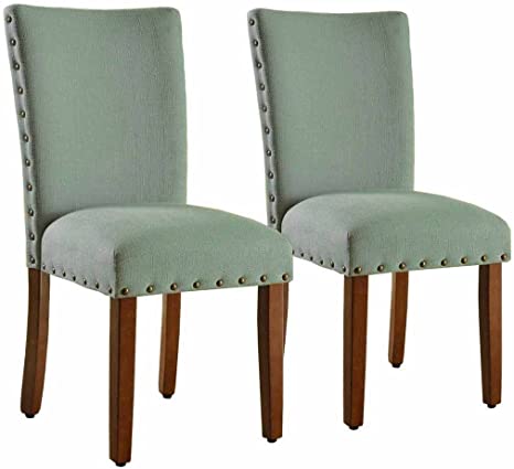 HomePop Parsons Classic Upholstered Accent Dining Chair with Nailheads, Set of 2, Sea Foam