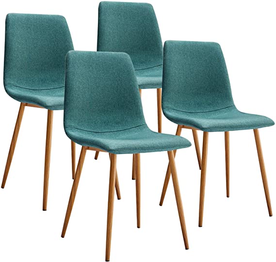 VECELO Modern Dining Chair Set of 4 Fabric Cushion Seat Back with Wood Like Metal Legs for Kitchen Restaurant and Living Room,Green, Square