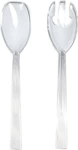 Party Essentials Hard Plastic 9-1/2" Two Piece Serving Utensil Set with Forks/Spoons, Clear, 6 Set-Count