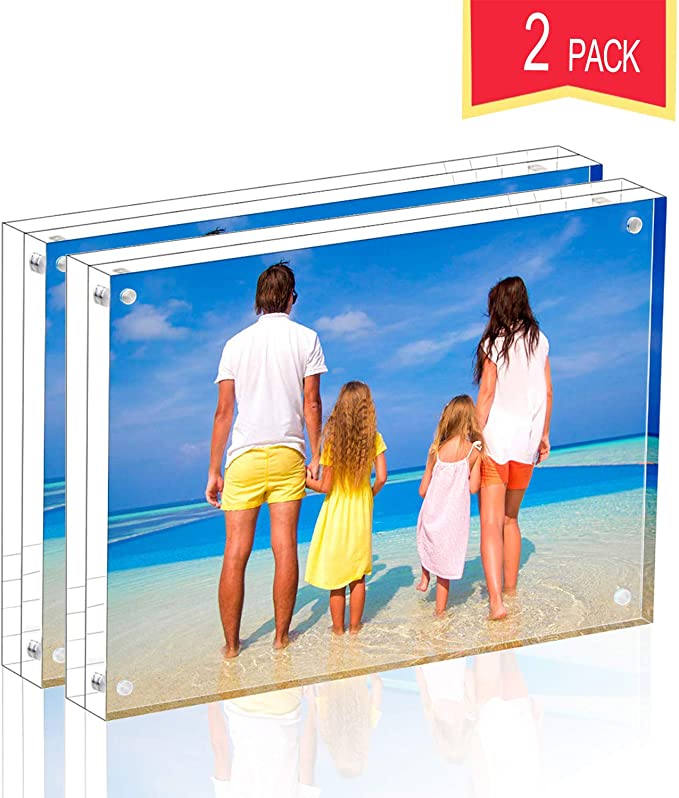 Meetu Acrylic Picture Frame 4x6 Tabletop Photo Frame Magnetic Double Sided Frame Free Standing Desktop for Display Document, Certificate, Photograph, Artwork in Office Room