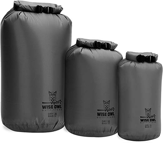 Wise Owl Outfitters Dry Bag 3-Pack - Fully Submersible Ultra-Lightweight Airtight Waterproof Bags - Diamond Ripstop Polyester Roll-Top Sacks - 20L,10L, and 5L
