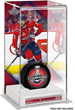 Alex Ovechkin Washington Capitals 2018 Stanley Cup Champions Logo Deluxe Tall Hockey Puck Case - Hockey Puck Free Standing Display Cases