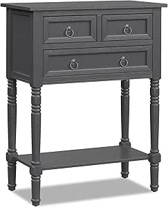 Giantex Narrow Console Table with Storage - Rustic Entryway Table with 3 Drawers, Open Bottom Shelf, Skinny TV Console Table, Small Sofa Side Table for Living Room, Hallway, Entry Table (Gray)