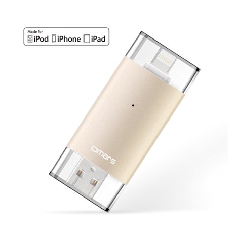 [Apple MFI Certified]Omars Flash Drive USB 3.0 with Lightning Connector External Storage Memory Expansion for iPhones, iPads iPod and Computers 64G Gold New Version