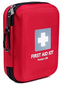 First Aid Kit - 150 Piece - for Car, Home, Travel, Sports, Camping, Hiking or Office | Red case w/Reflective Cross Fully Packed with Emergency Supplies