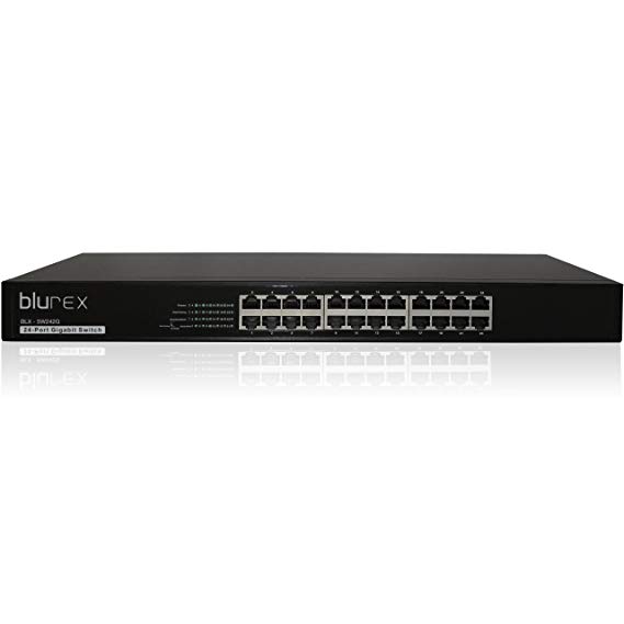 Blurex 24 Port Unmanaged Gigabit Switch 10/100/1000Mbps --- 19-inch Rackmountable -- 48Gbps backplane bandwidth