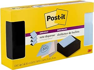 Post-it Note Dispenser, Modern Black, Pack Includes Dispenser and 3 Super Sticky Pop-up Sticky Notes Pads, 2X The Sticking Power (WAVE-330-BKVP)