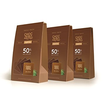 ChocZero™ Sugar Free chocolate, with No Sugar Alcohol and No Artificial Sweeteners, All Natural, Low Carb - 3 Bags 50% Dark Chocolate (30 pieces)