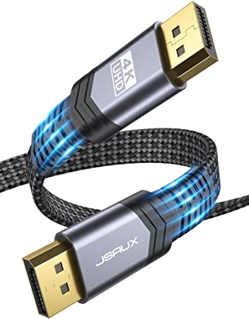 DisplayPort Cable, JSAUX Flat DP Cable 6.6ft/2M, [4K@60Hz, 2K@144Hz, 2K@165Hz], Nylon Braided High Speed DisplayPort 1.2 Cable, Compatible with Gaming Monitor, TV, PC, Laptop and More