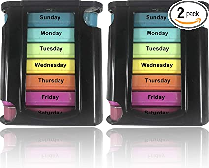 Stackable Daily Pill Organizer - 2 Pack, 4 Times a Day Weekly Medication Reminder - Premium Weekly AM/PM Pill Box with 7 Individual Stacking Cases, a Everyday Medicine Organizer for Vitamins