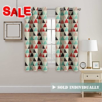 H.Versailtex Stone Blue/Beige/Red/Black Triangle Pattern Thermal Insulated Blackout Curtains, Antique Grommet, 1 Panel, 40" Wide by 63" Long