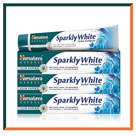 Himalaya Herbals “Sparkly White” Herbal Toothpaste * Whiter Teeth in 2 Weeks * with Advanced Plaque Removal, Chemical Free, Vegan Friendly, Anti-inflammatory 12-Hour Germ Protection 75ml (3-Pack)