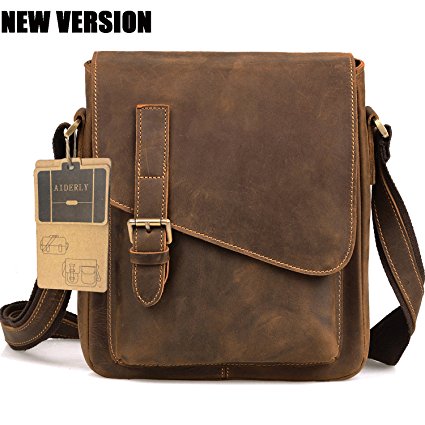 AIDERLY Men's Classic Leather Messenger Bag Crossbody Ipad Bag Single Shoulder Bags