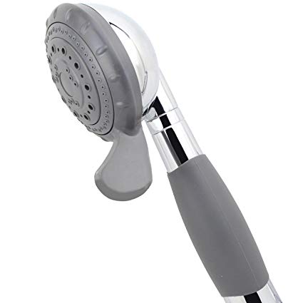 YOO.MEE ADA Handheld Shower Head- For Elderly, Parkinson, Arthritis or People Disabled in Action-w/Extra-Large Silicone Switching Device-w/Non-Slip Grip Handle-w/Pause Setting-w/Soft Water, Chrome