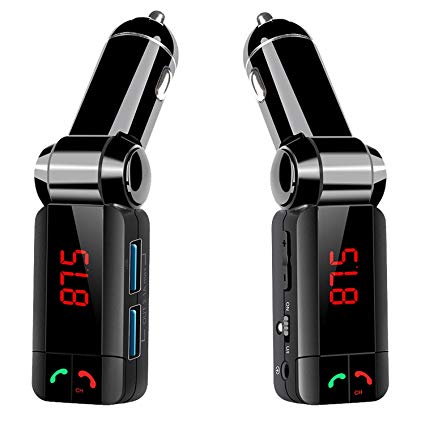 iSunnao Bluetooth Car Kit Wireless FM Transmitter Dual USB Charger with AUX Input, Black