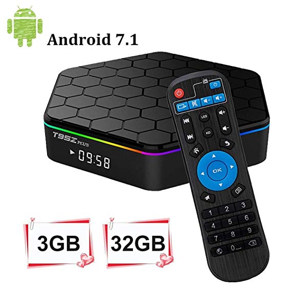 T95Z Plus Android 7.1 TV Box 3GB RAM/32GB ROM Octa Core Amlogic S912 TV Box Support 4K Dual Band WiFi 2.4GHz/5GHz Bluetooth 4.0 HDMI Ethernet 64 Bits