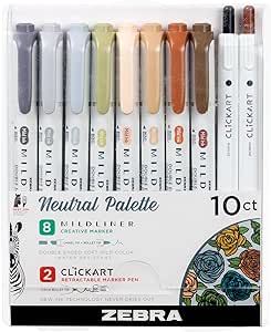 Zebra Pen Mildliner Double Ended Highlighter Set, Broad and Fine Point Tips, Assorted Neutral Vintage Ink Colors, 10-Pack (78601)