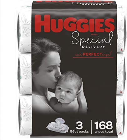 Huggies Special Delivery Hypoallergenic Baby Wipes, Unscented, 3 Flip-Top Packs of 56 Wipes Each, (168 Wipes Total)