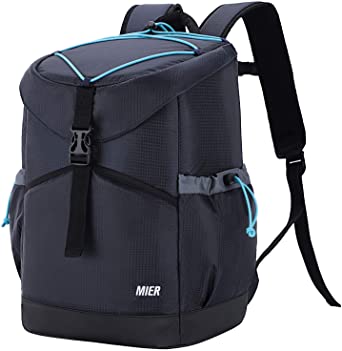 MIER 2 in 1 Insulated Cooler Backpack for Men Women Hiking Daypack with Lunch Compartment,Double Deck,Leakproof,Black