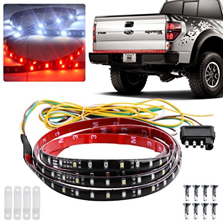 YINTATECH Truck Tailgate Light Bar 12V Red and White 5 Function 60" 3528 108SMD LED Flexible Car Truck led light bar Parking Brake Reverse Turn Signal Tailgate Light Bar Strip