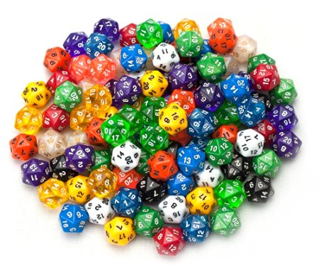 100  Pack of Random D20 Polyhedral Dice in Multiple Colors By Wiz Dice