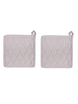 Set Of 2 Potholders, Chambray Beige, 100% Cotton, 8 x 8, Heat Resistant, Eco Friendly And Safe, Suitable For All Household Ovens
